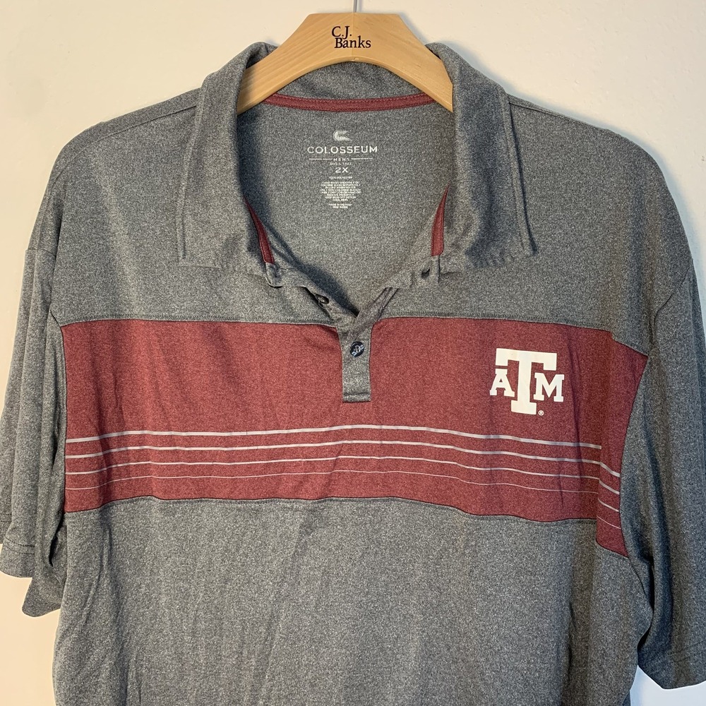 Colosseum Texas‎ A&M Mens Polo XXL 2XL Striped Gray Maroon Aggies